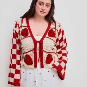 Cider Red and Cream Strawberry Cardigan
